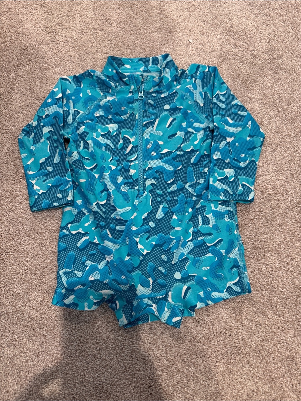 Kids' Blue Camo Long-Sleeve Swim Suit